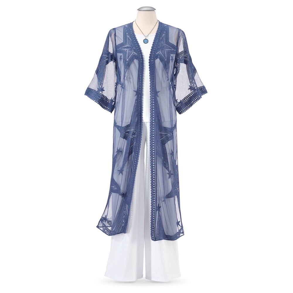 FREE SHIPPING M/L celestial mesh duster light blue